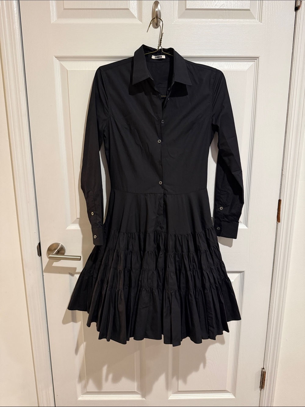 Black Long-Sleeve Tiered Shirt Dress